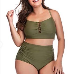 Yomoko Women's Plus Size High Waist Bandage Bikini Sets Chic Swimsuit Retro XL